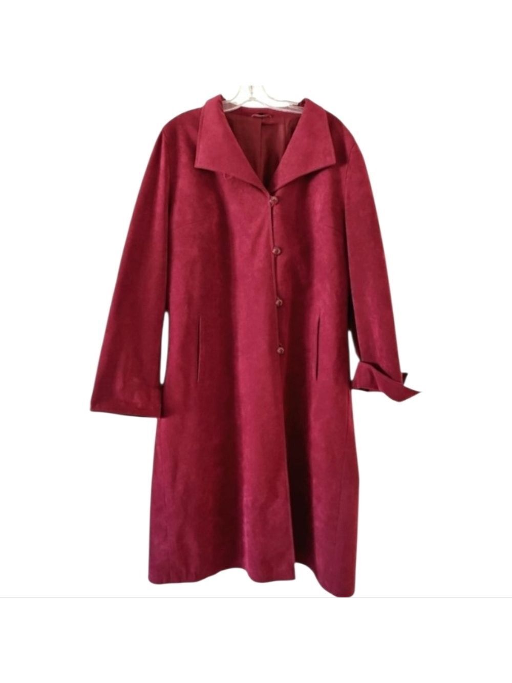 Women’s Faux Suede Long Duster Coat Wine Red Oversized XL Minimalist Fall Winter